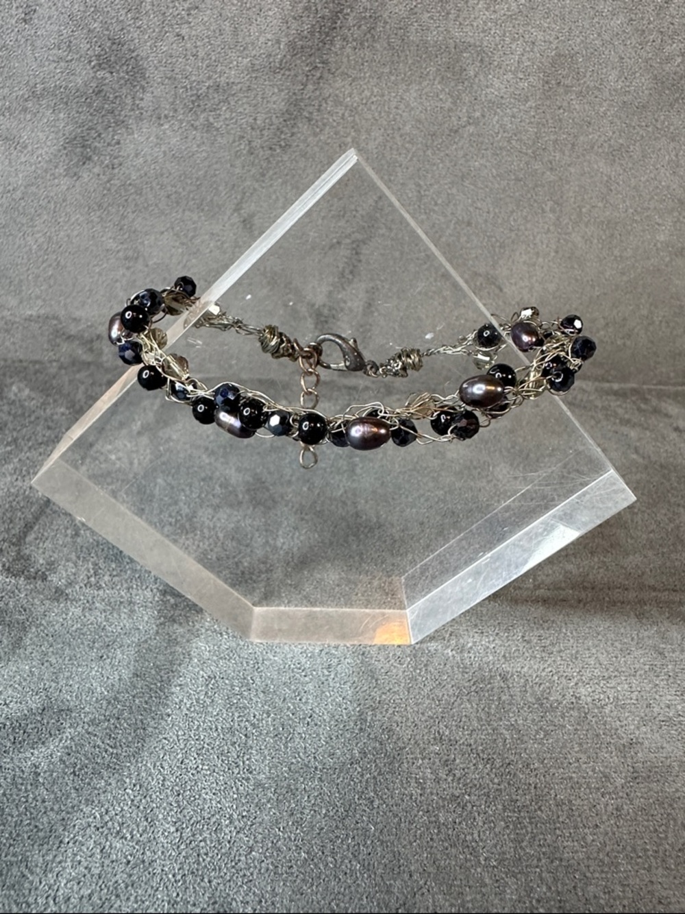 Handmade Black Pearl and Bead Braided Bracelet